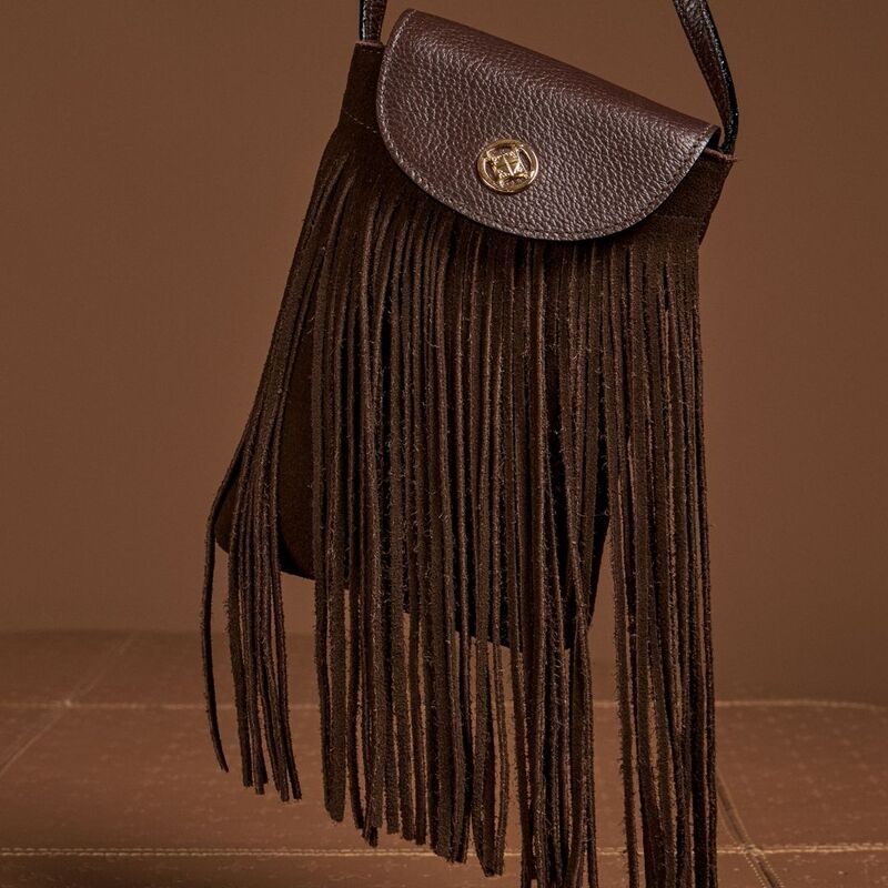 Bolsa Tiracolo Pequena de Couro Floater Camurça Marrom Cavezzale 105779