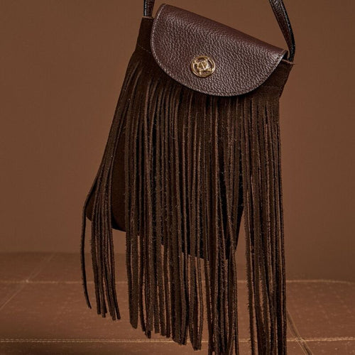 Bolsa Tiracolo Pequena de Couro Floater Camurça Marrom Cavezzale 105779
