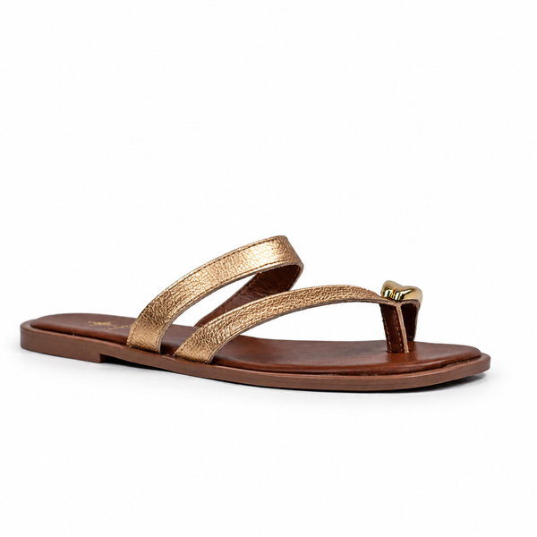 Sandália de Couro Slim Fly Cavezzale Ouro Light 105944