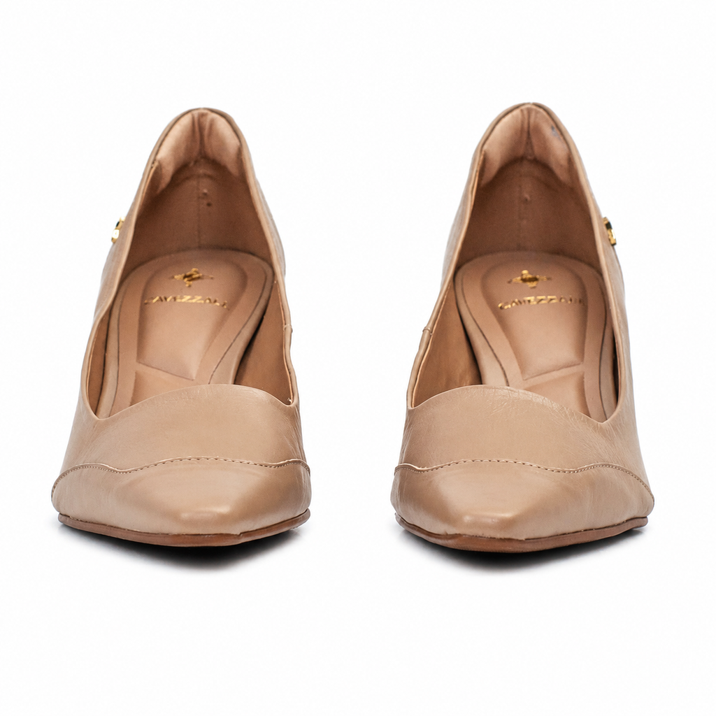 Scarpin de Couro New Veneto Cavezzale Amêndoa 105995