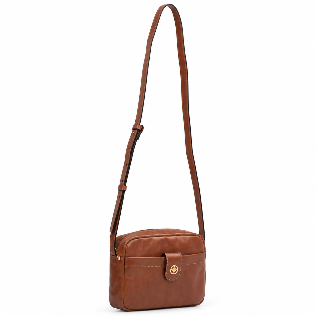 Bolsa Tiracolo Pequena de Couro Cavezzale Pecus Caramelo 106019