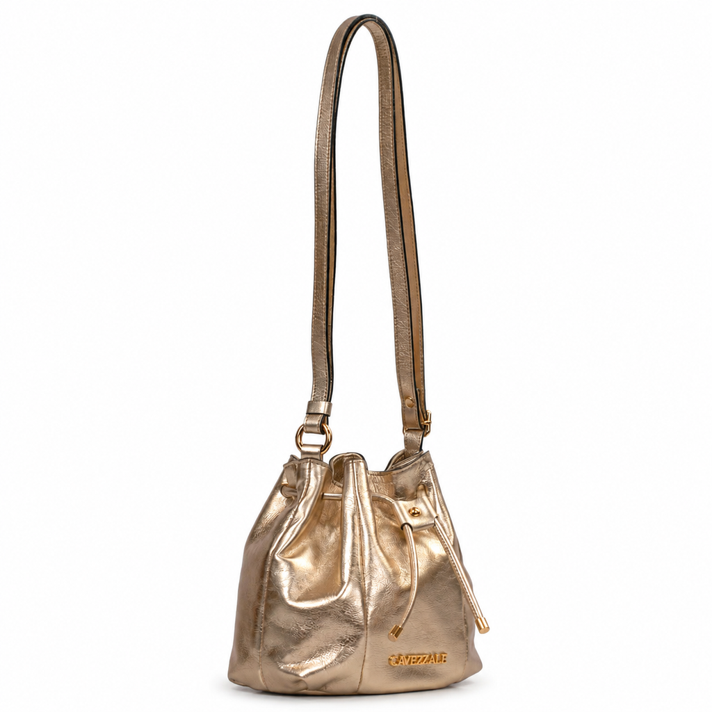 Bolsa Bucket de Couro Metalizado Cavezzale Ouro Light 106030