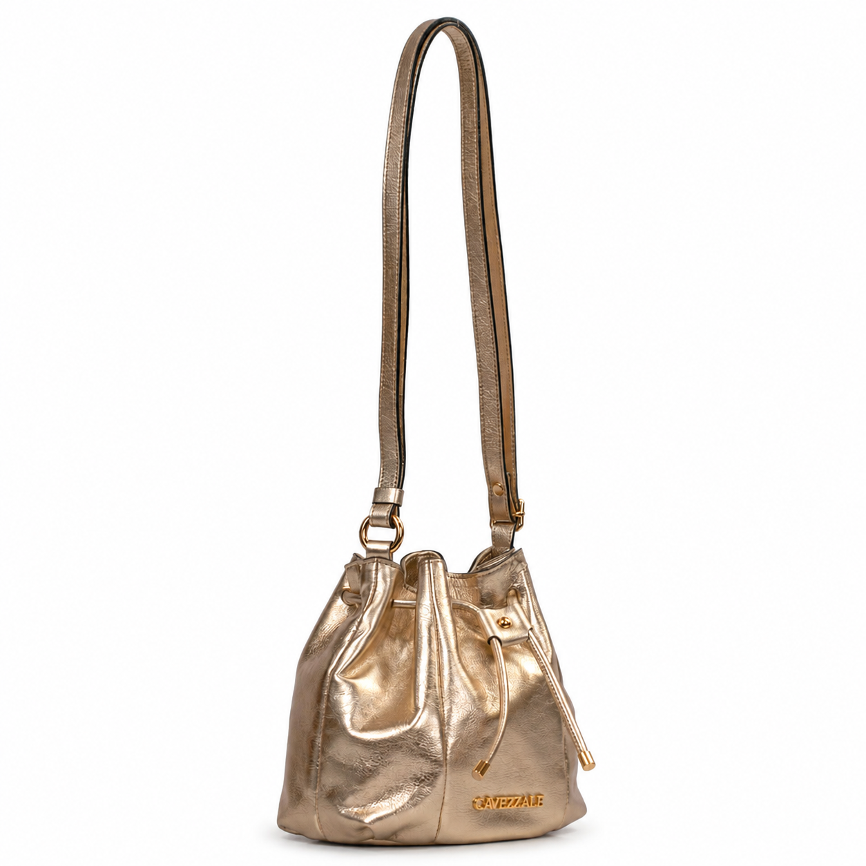 Bolsa Bucket de Couro Metalizado Cavezzale Ouro Light 106030