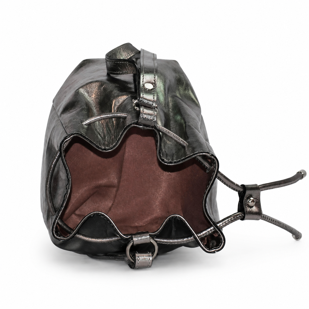 Bolsa Bucket de Couro Metalizado Cavezzale Inox 106030