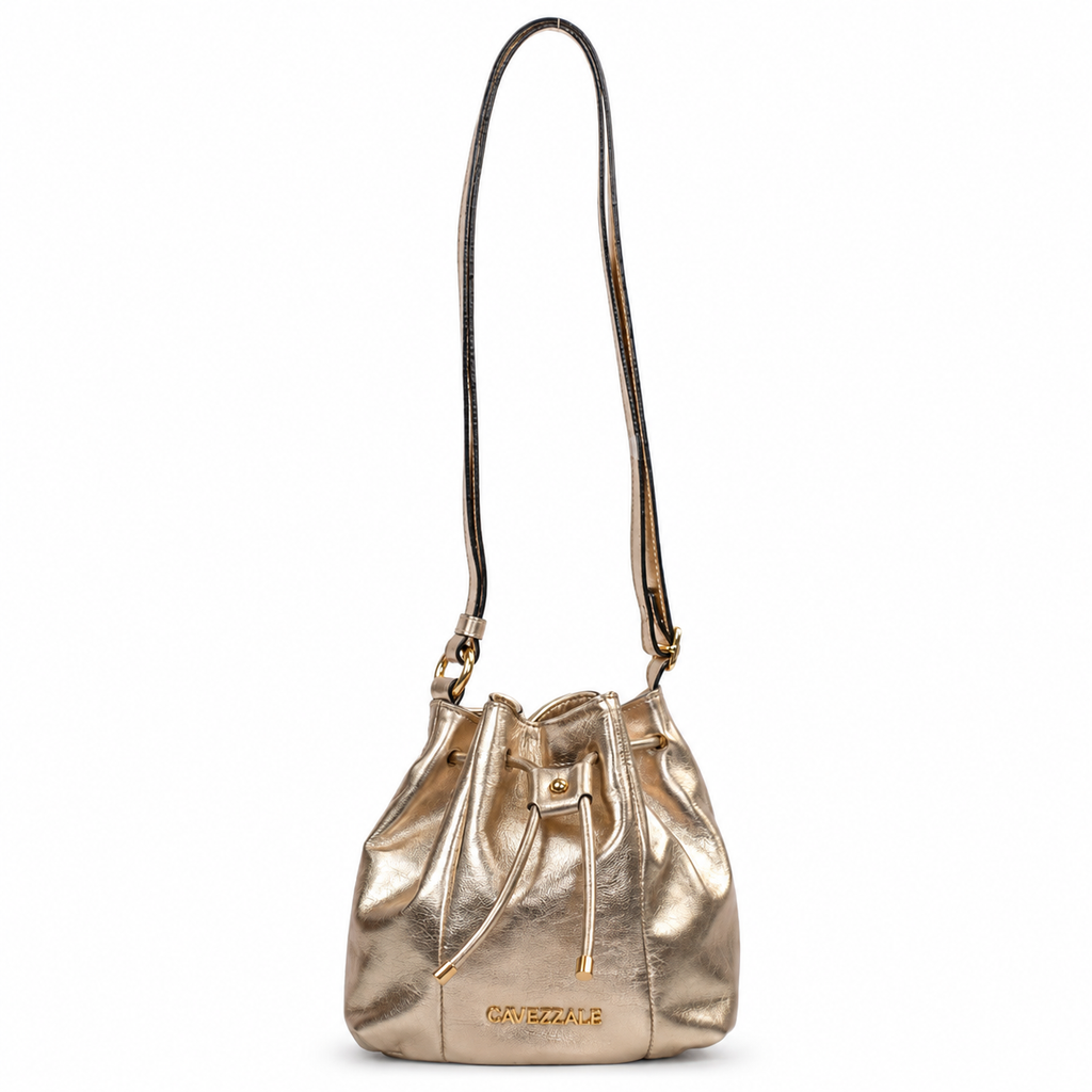 Bolsa Bucket de Couro Metalizado Cavezzale Ouro Light 106030