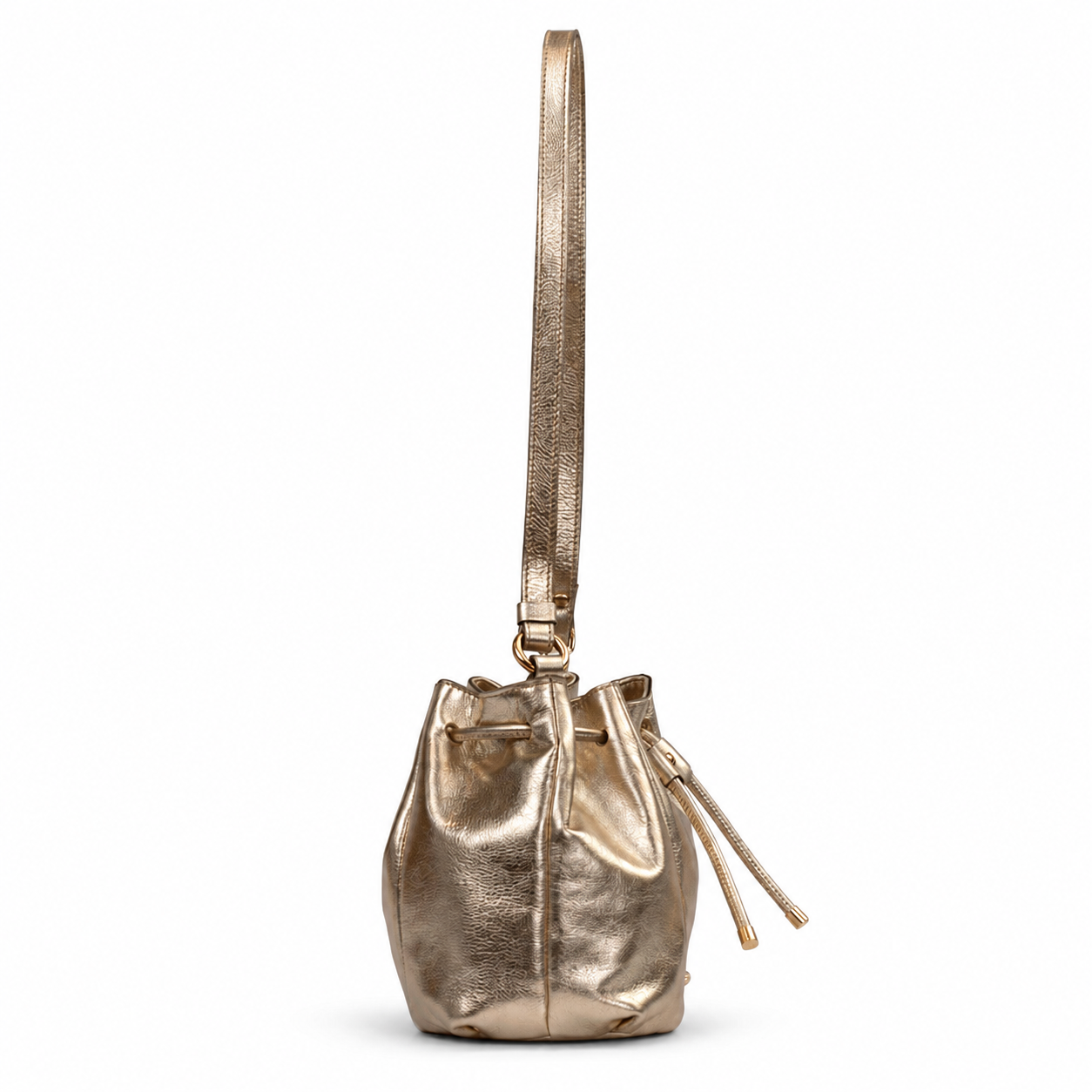 Bolsa Bucket de Couro Metalizado Cavezzale Ouro Light 106030