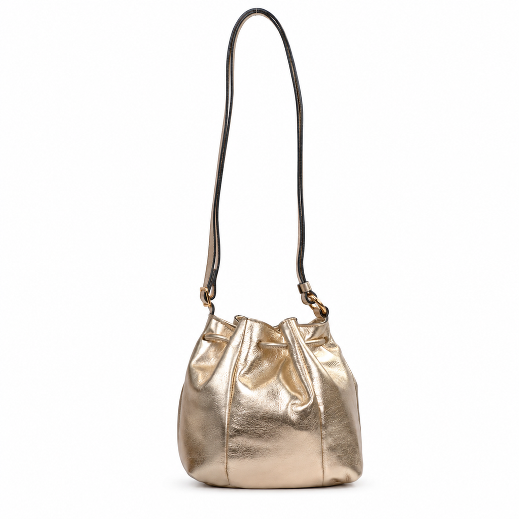 Bolsa Bucket de Couro Metalizado Cavezzale Ouro Light 106030