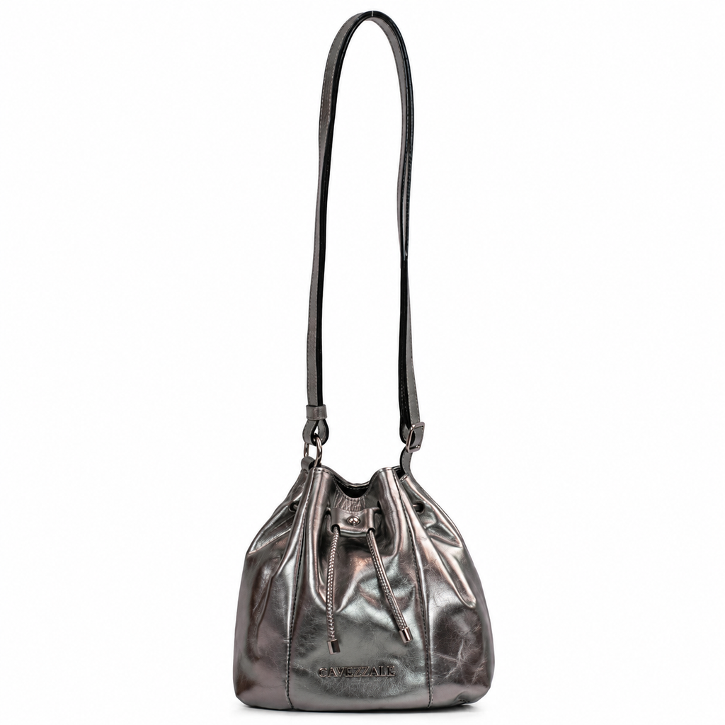 Bolsa Bucket de Couro Metalizado Cavezzale Inox 106030