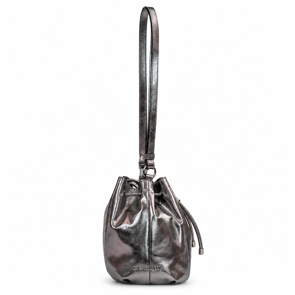 Bolsa Bucket de Couro Metalizado Cavezzale Inox 106030
