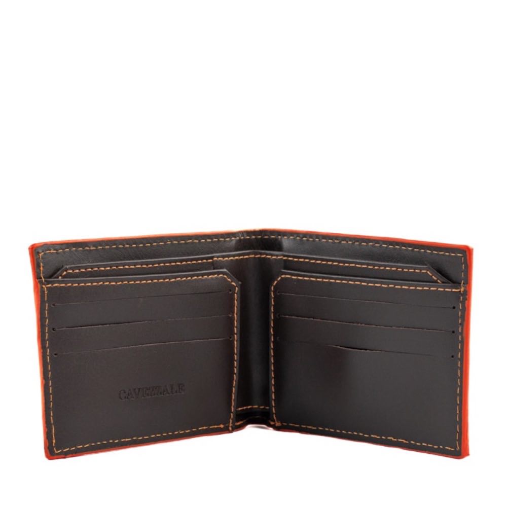 Carteira de Couro Masculina Cavezzale Chocolate/Laranja 105024