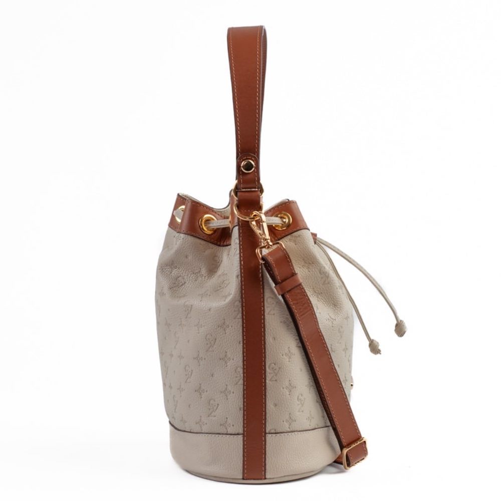 Bolsa Bucket Média Couro Monograma Cavezzale Off White/Canyon 105045