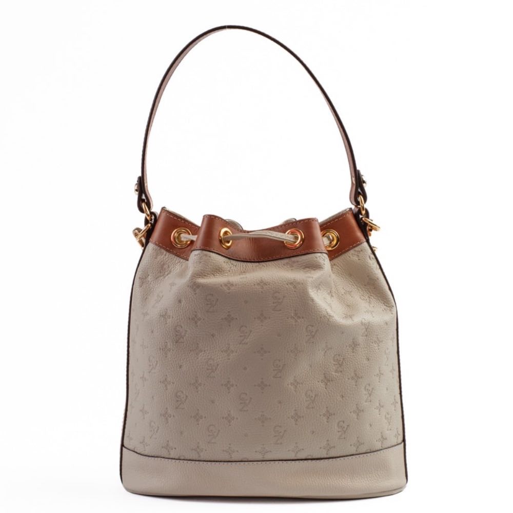 Bolsa Bucket Média Couro Monograma Cavezzale Off White/Canyon 105045