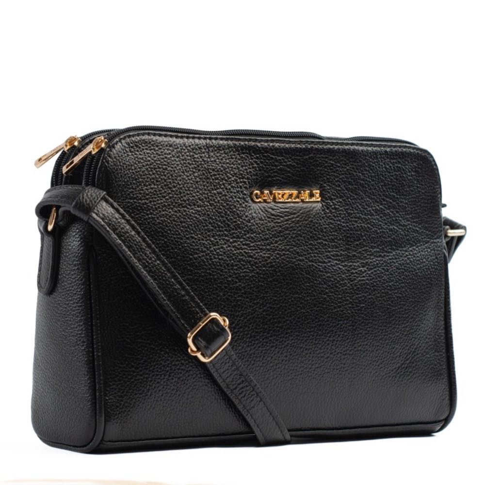 Bolsa Tiracolo Média de Couro Soft Cavezzale Preto 105059