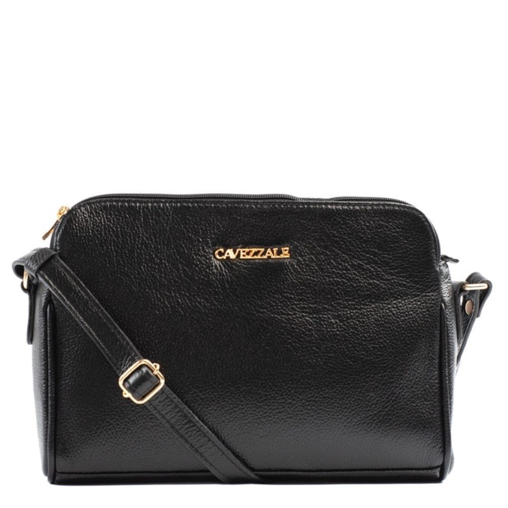 Bolsa Tiracolo Média de Couro Soft Cavezzale Preto 105059