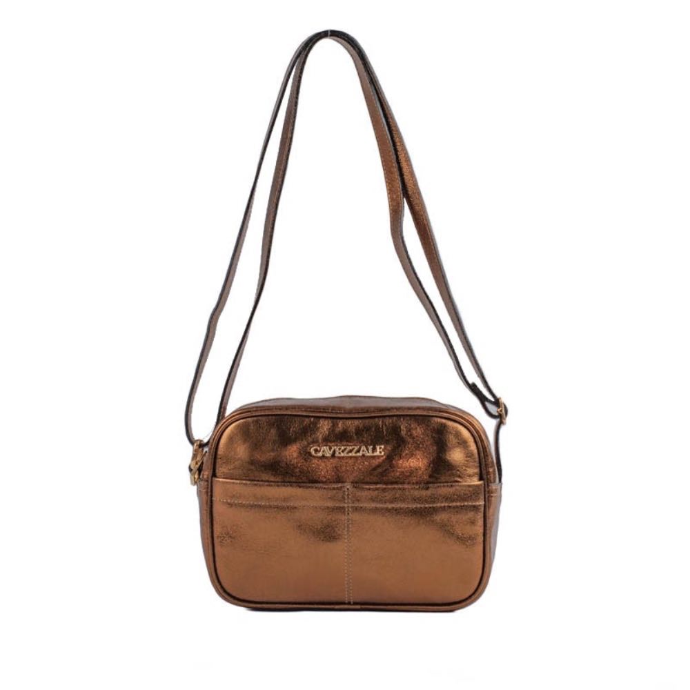 Bolsa Tiracolo Pequena de Couro Metalizado Cavezzale Bronze 105309
