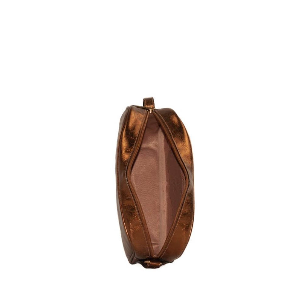 Bolsa Tiracolo Pequena de Couro Metalizado Cavezzale Bronze 105309