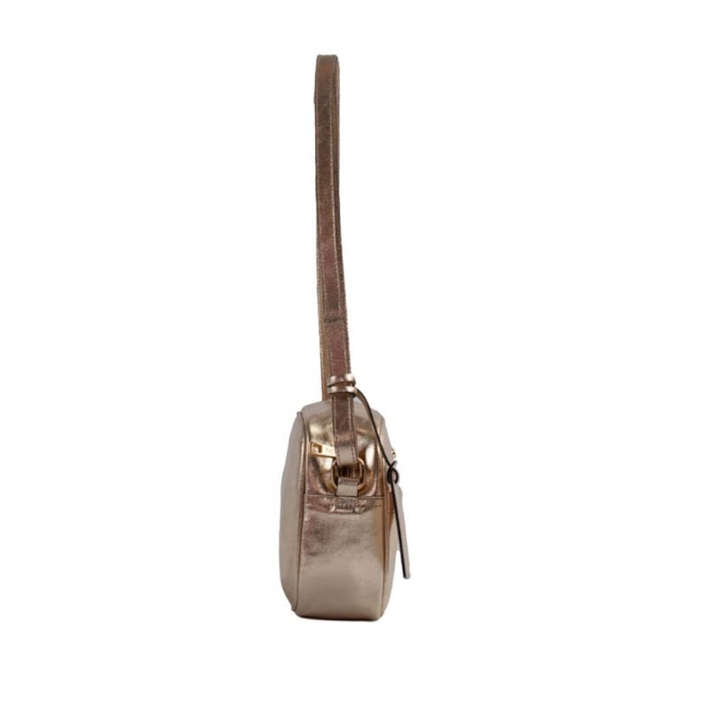 Bolsa Tiracolo Pequena de Couro Metalizado Cavezzale Ouro Light 105309