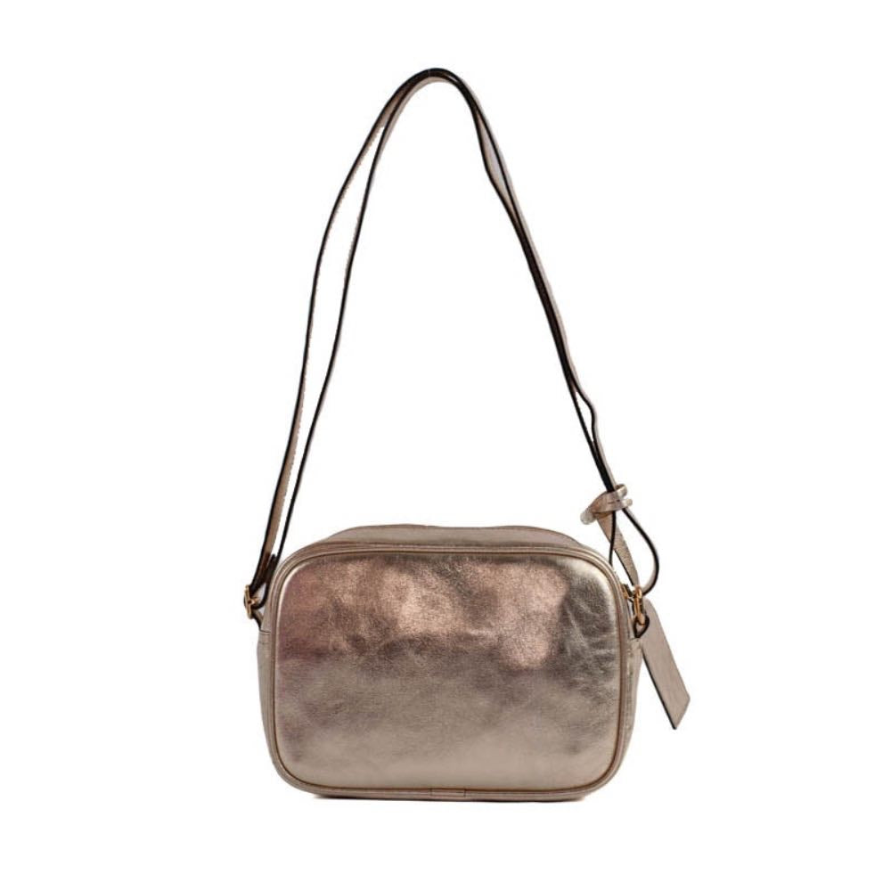 Bolsa Tiracolo Pequena de Couro Metalizado Cavezzale Ouro Light 105309