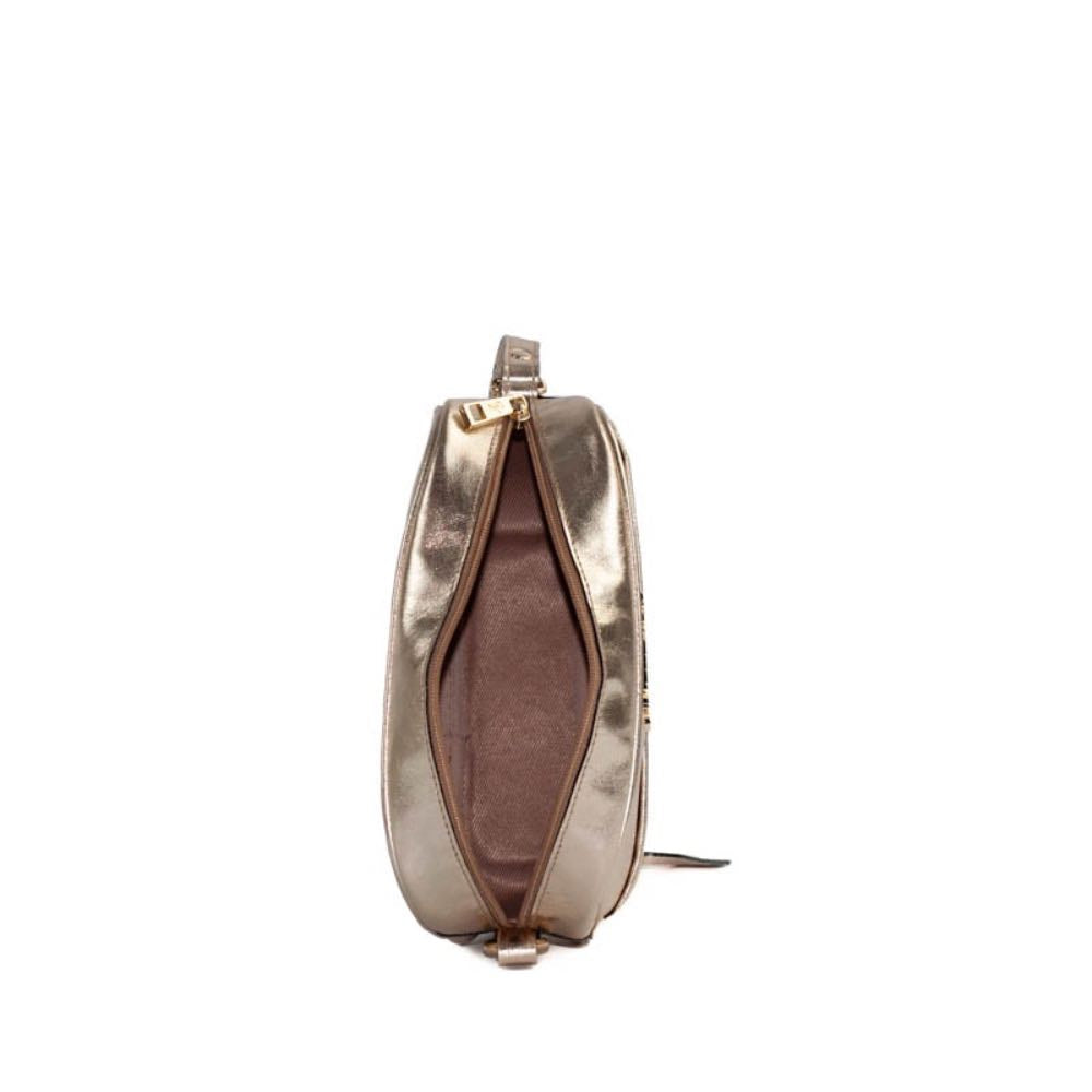 Bolsa Tiracolo Pequena de Couro Metalizado Cavezzale Ouro Light 105309