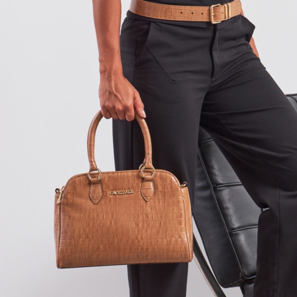 Tote Bag Grande de Couro Croco Cavezzale Caramelo 105292