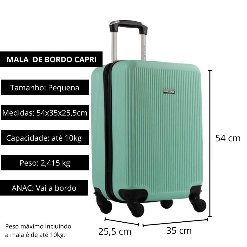 Mala de Bordo Cavezzale com Zíper Antifurto Capri ABS Verde 101716