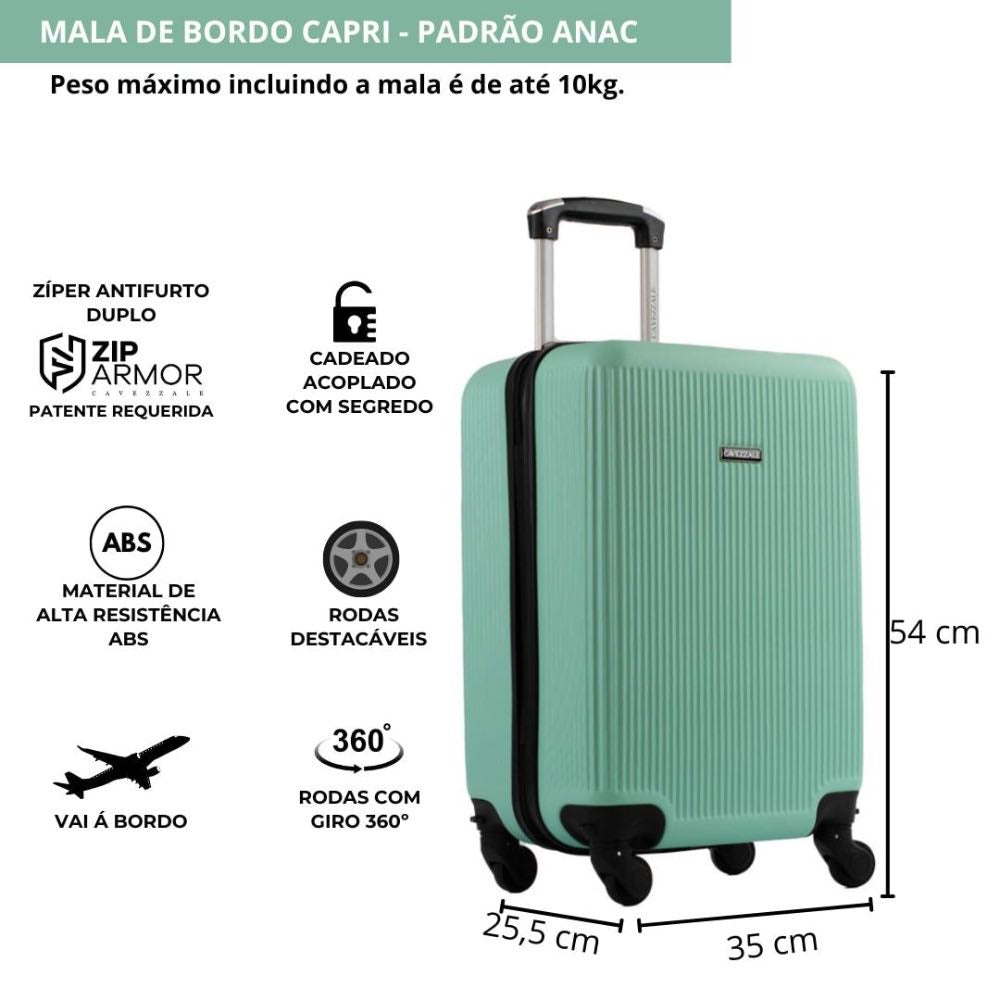 Mala de Bordo Cavezzale com Zíper Antifurto Capri ABS Verde 101716