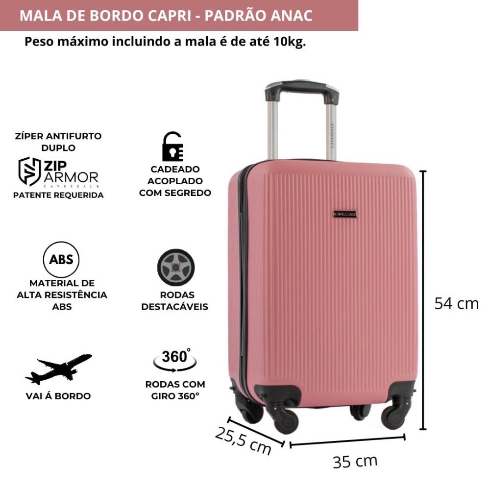 Mala de Bordo Cavezzale com Zíper Antifurto Capri ABS Rose 101716