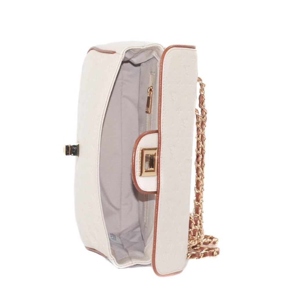 Bolsa Tiracolo de Couro Monograma Pequena Cavezzale Off White/Canyon 105483