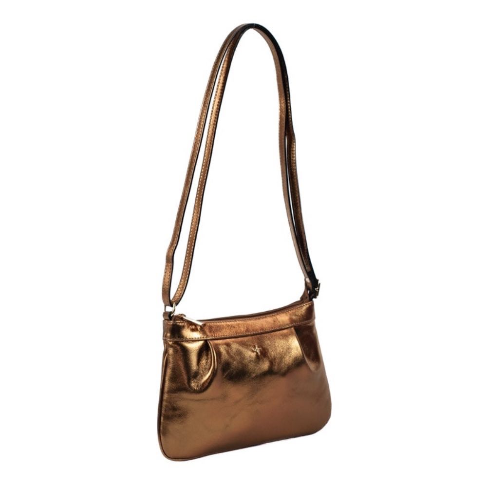Bolsa Tiracolo Pequena de Couro Metalizado Cavezzale Bronze 105402