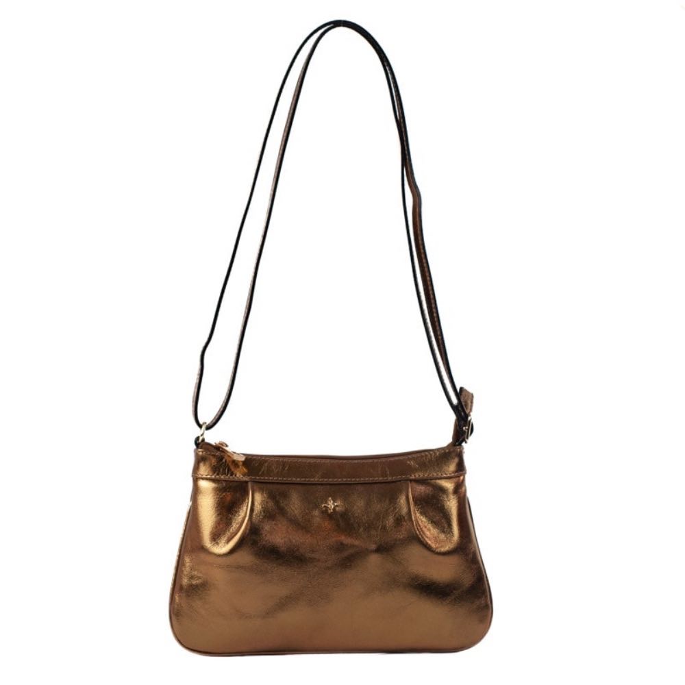 Bolsa Tiracolo Pequena de Couro Metalizado Cavezzale Bronze 105402