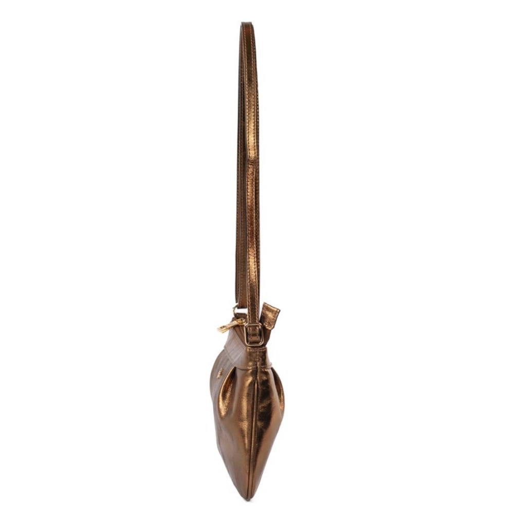 Bolsa Tiracolo Pequena de Couro Metalizado Cavezzale Bronze 105402