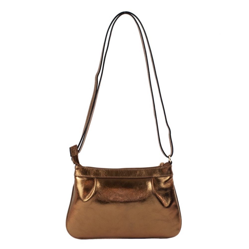 Bolsa Tiracolo Pequena de Couro Metalizado Cavezzale Bronze 105402