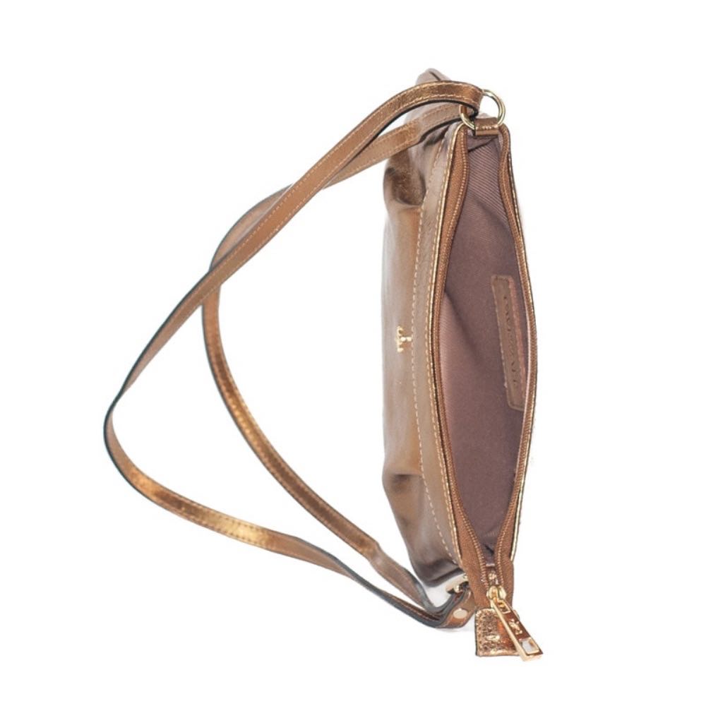 Bolsa Tiracolo Pequena de Couro Metalizado Cavezzale Bronze 105402
