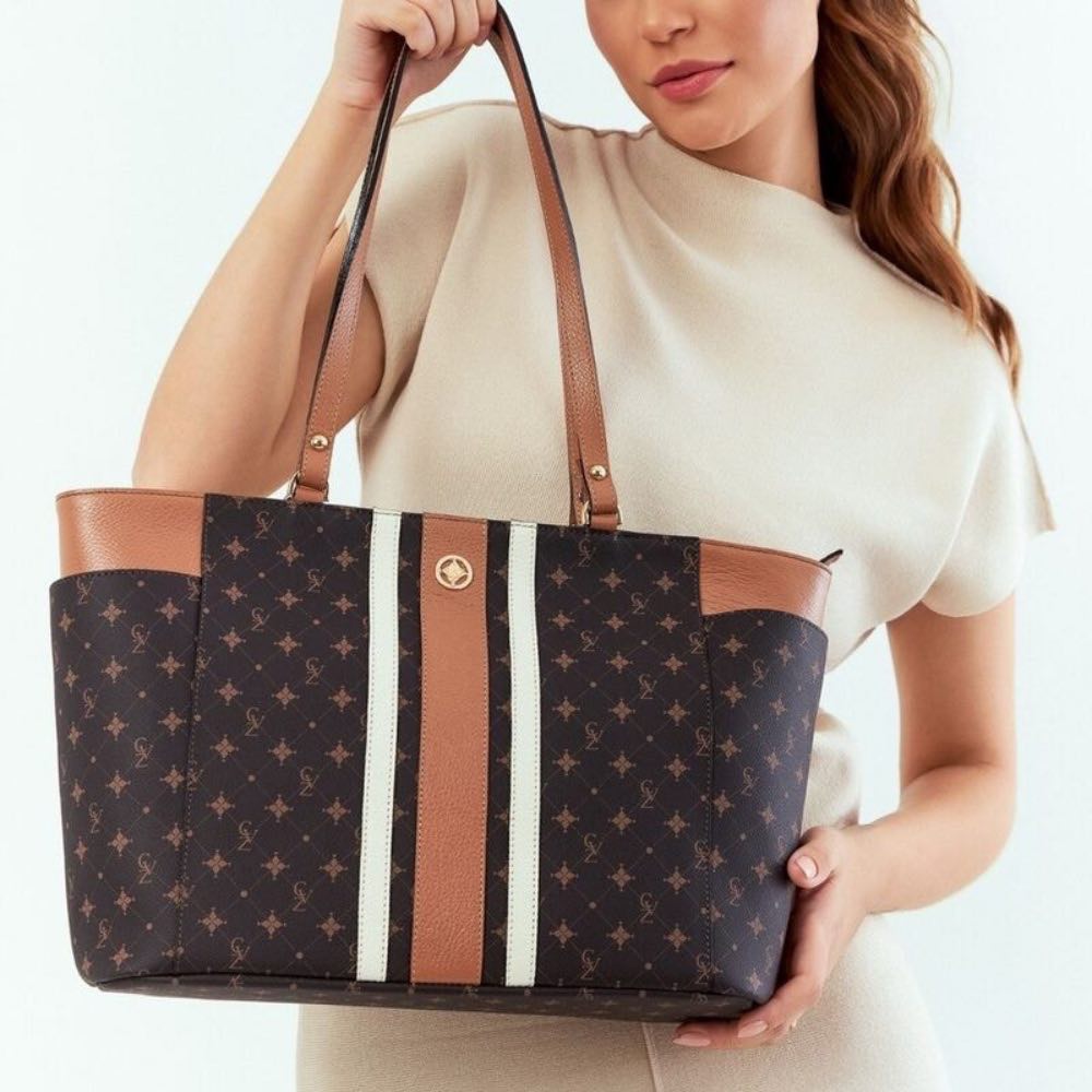 Shopping Bag Grande Personnalité Cavezzale Chocolate/Marfim/Caramelo 105766