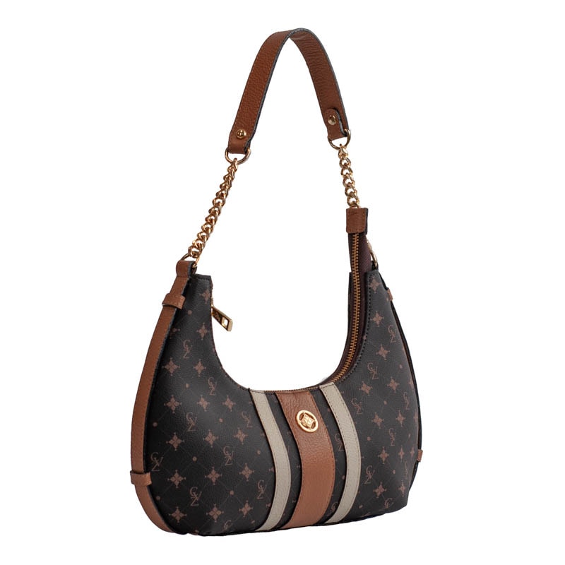 Bolsa Baguete Média Personnalité Cavezzale Chocolate/Marfim/Caramelo 105767