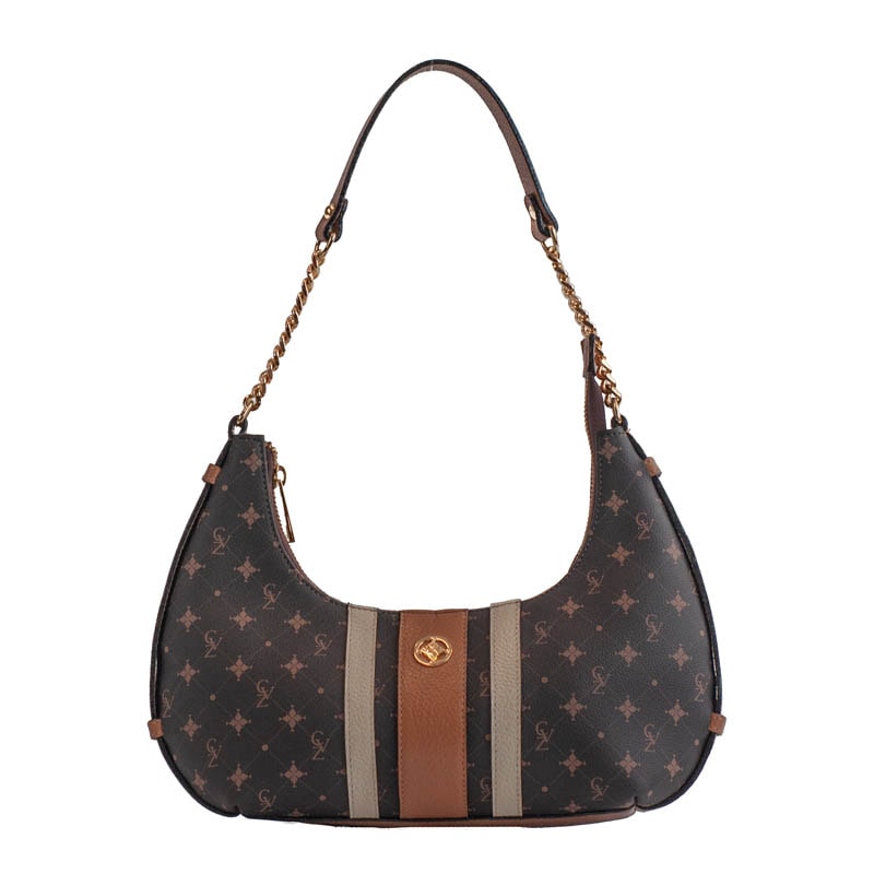 Bolsa Baguete Média Personnalité Cavezzale Chocolate/Marfim/Caramelo 105767