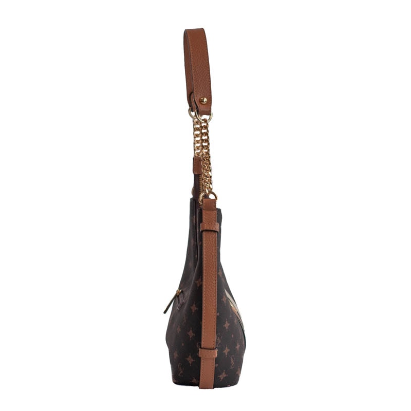 Bolsa Baguete Média Personnalité Cavezzale Chocolate/Marfim/Caramelo 105767
