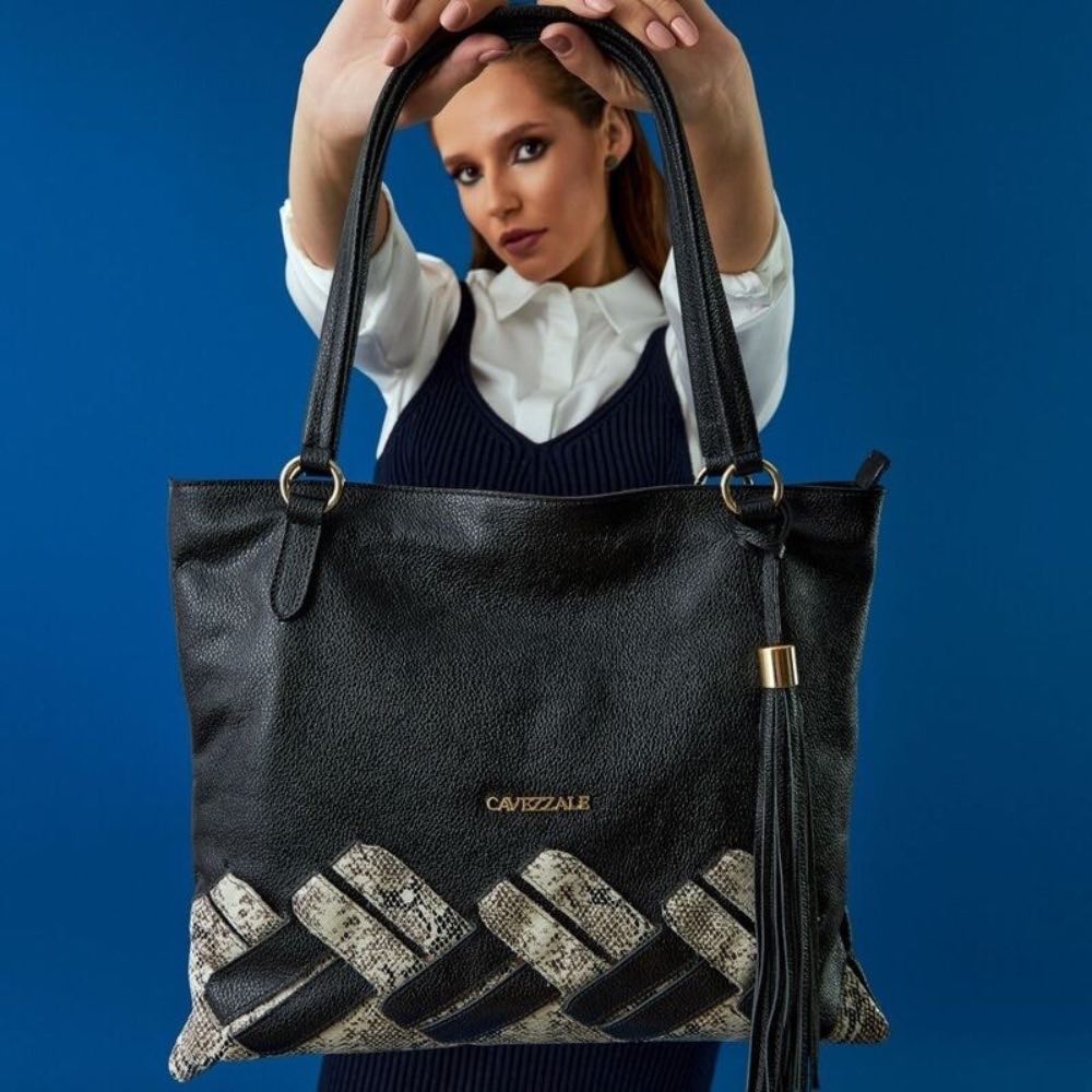 Shopping Bag Grande Couro Floater Snake Cavezzale Natural/Preto 105772