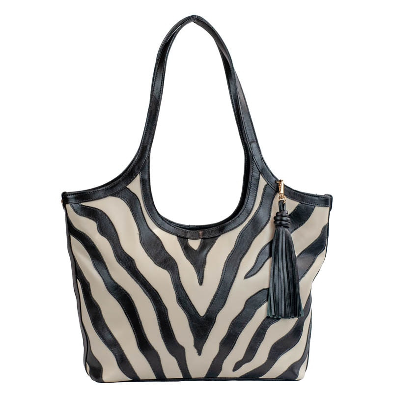 Bolsa Hobo Grande de Couro Comfy Marfim/Preto Cavezzale 105773