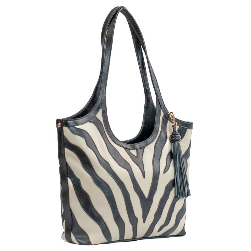 Bolsa Hobo Grande de Couro Comfy Marfim/Preto Cavezzale 105773