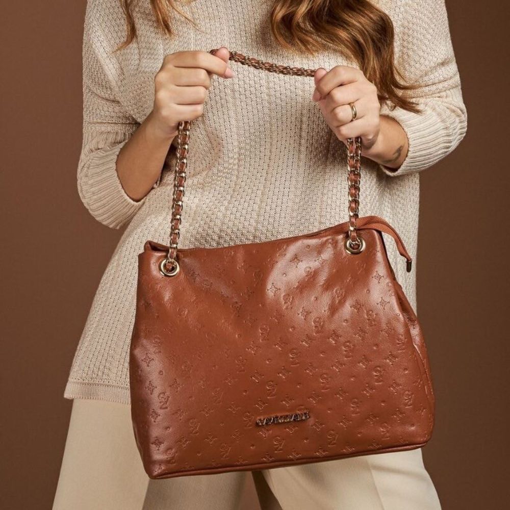 Bolsa Hobo Média Couro Soft Monograma Cavezzale Camel 105791