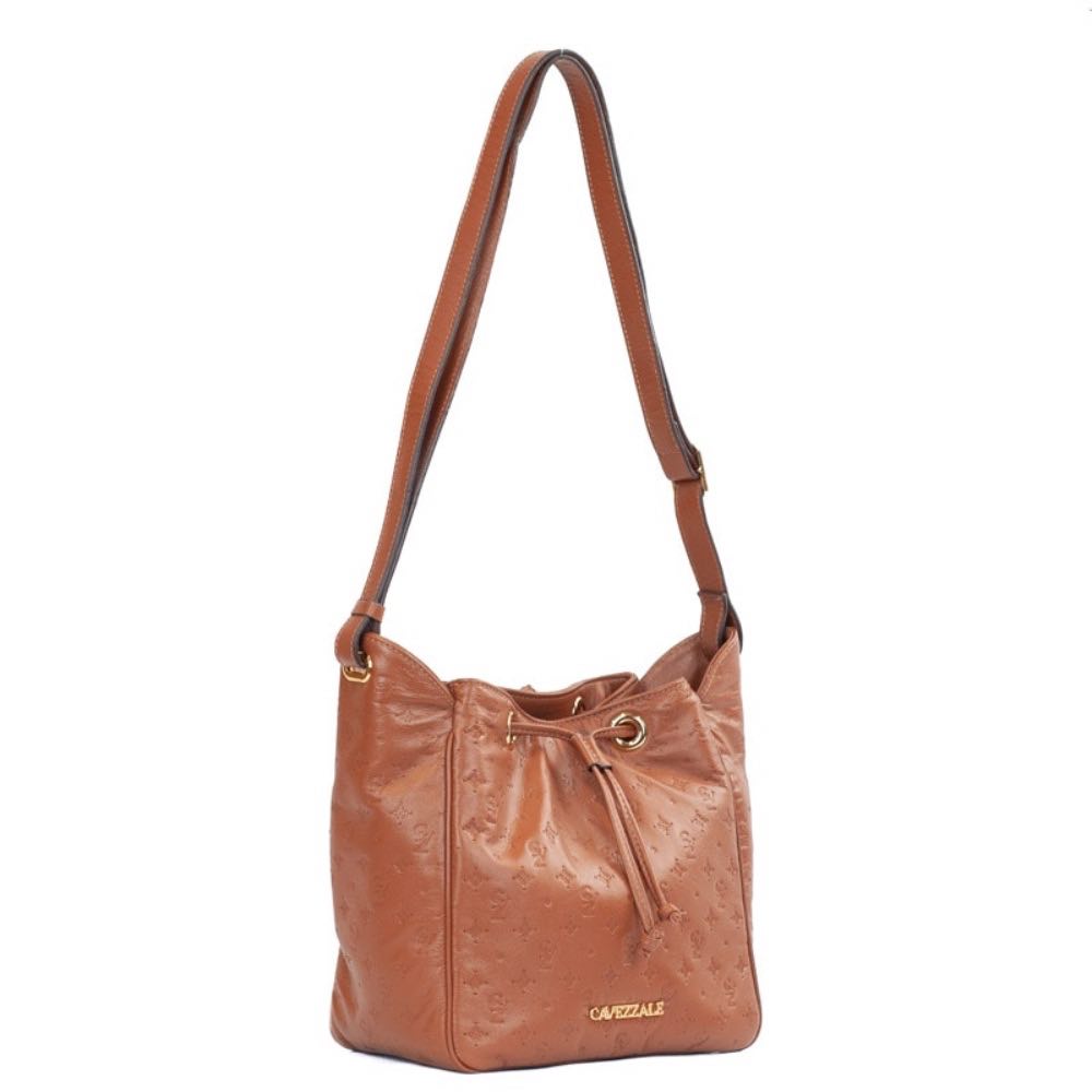 Bolsa Bucket Média de Couro Monograma Cavezzale Camel 105793