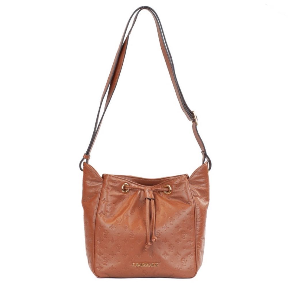 Bolsa Bucket Média de Couro Monograma Cavezzale Camel 105793