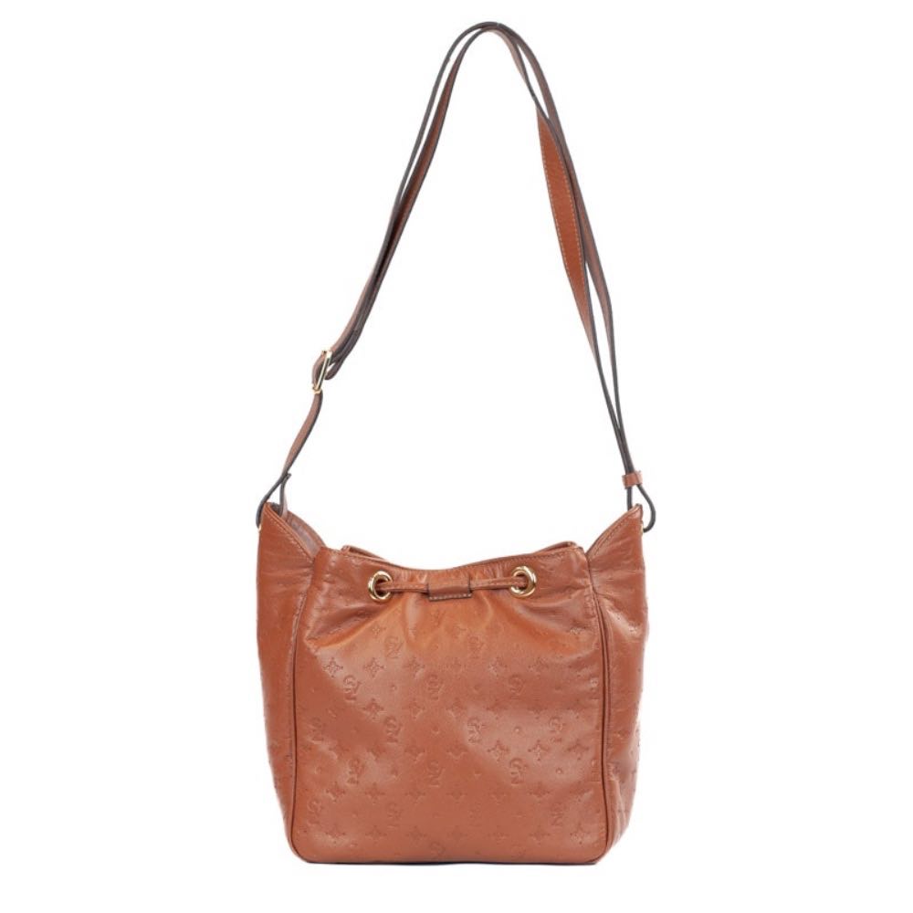 Bolsa Bucket Média de Couro Monograma Cavezzale Camel 105793