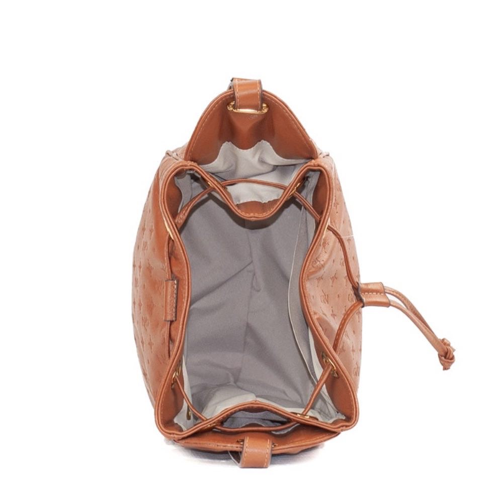 Bolsa Bucket Média de Couro Monograma Cavezzale Camel 105793