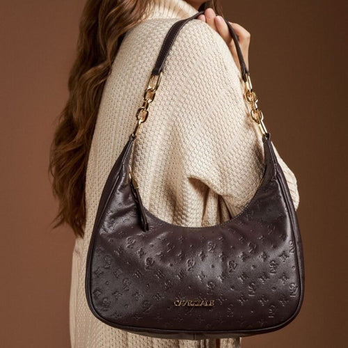 Bolsa Hobo Grande de Couro Cavezzale Monograma Cacau 105795