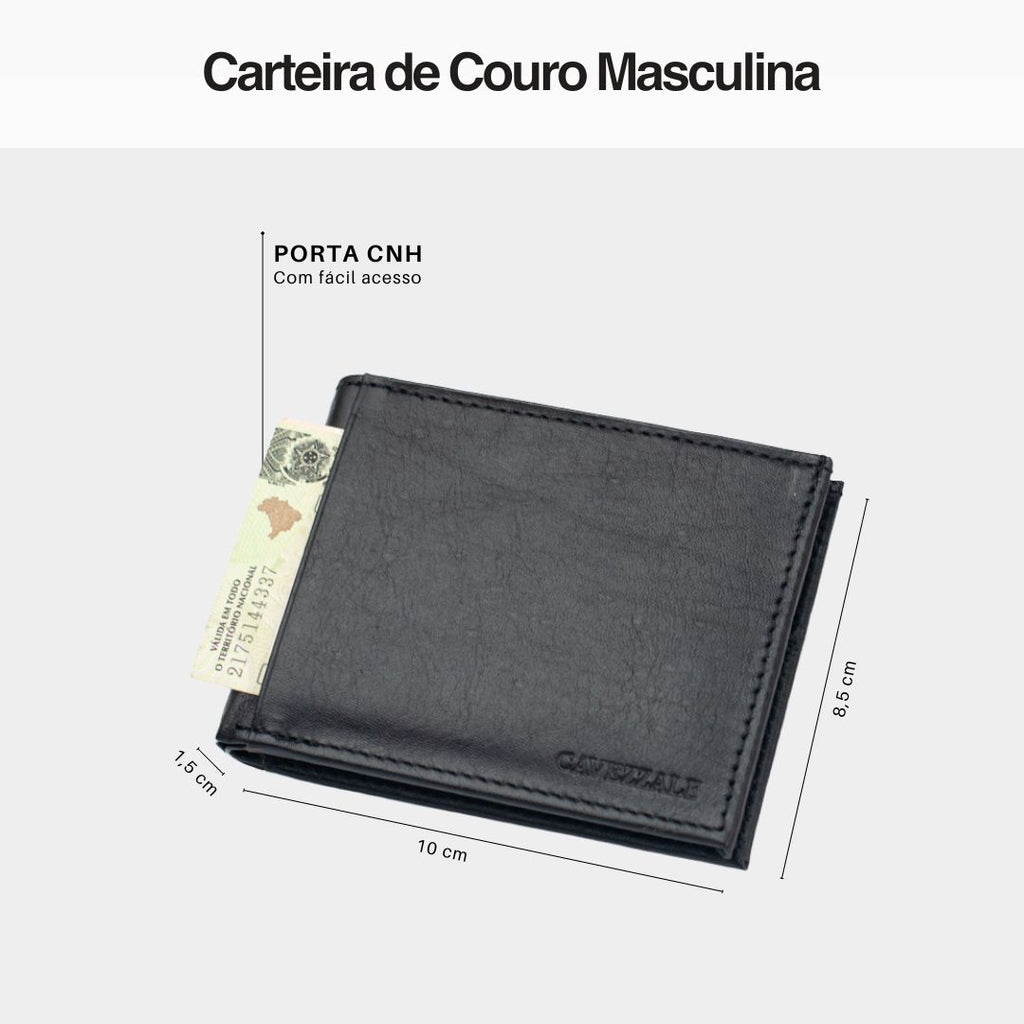 Carteira de Couro Masculina Média Cavezzale Preto 099715