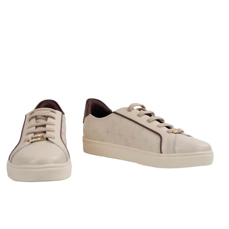 Tênis de Couro Cavezzale Floter Monograma Off White/Marrom 105879