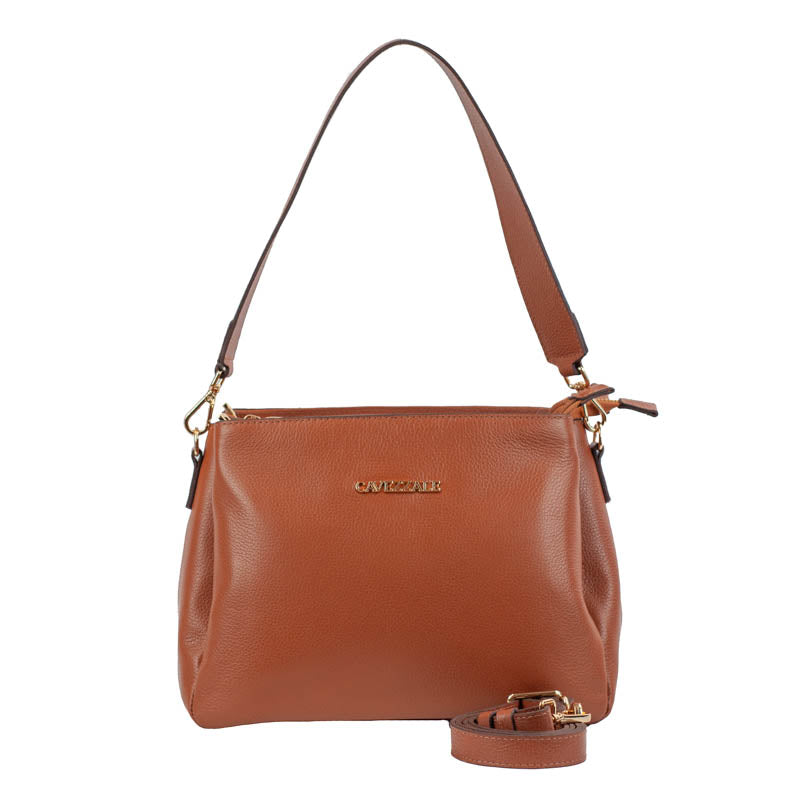 104281 BOLSA COURO CAVEZZALE 378 SOFT *932 WHISKI em couro marrom com alça removível