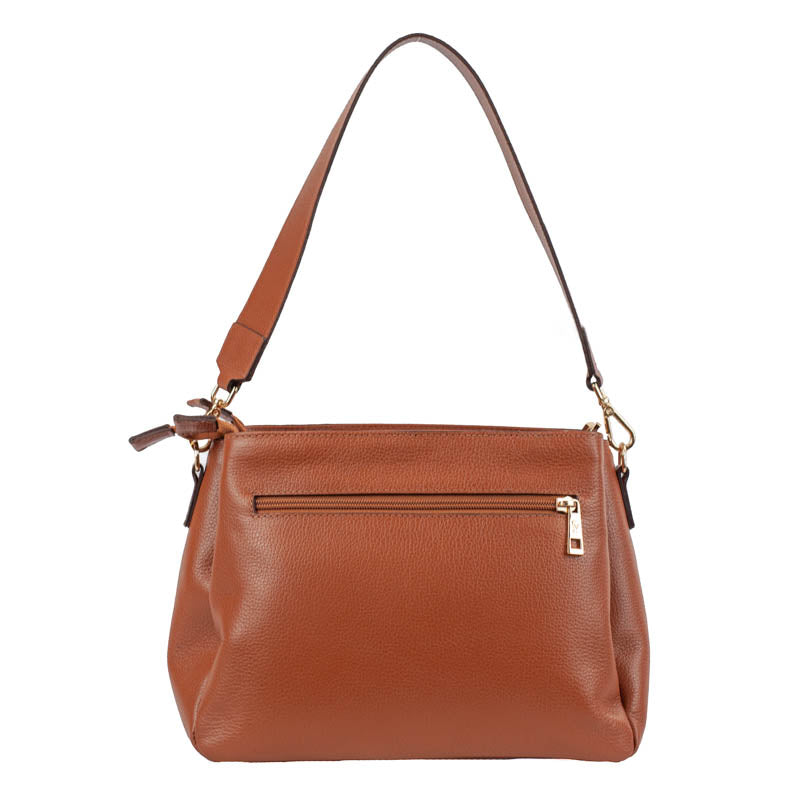 104281 Bolsa de couro Cavezzale 378 Soft 932 Whiski, marrom, com alça única e bolso traseiro com zíper.